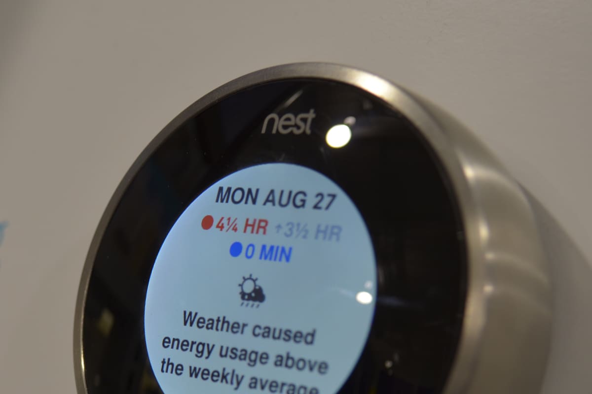 Nest smart learning thermostat installed on a wall, smart thermostat installation by Lightning Fast A/C & Heating, Riverview FL